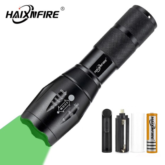 Haixnfire G700 Green LED Flashlight Lantern with Zoomable Focus and 18650 Charging
